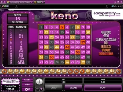 jackpot city casino keno