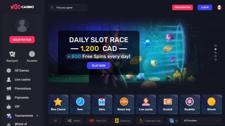 Woo Casino Homepage