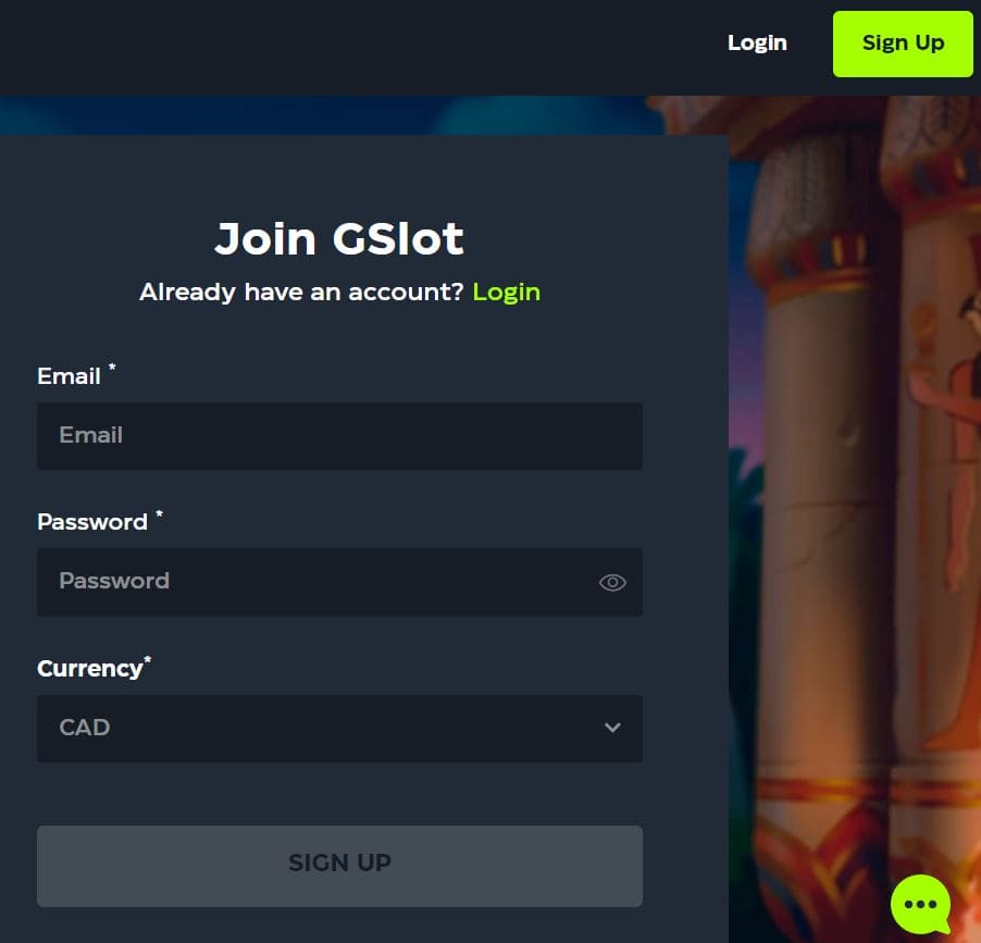 Gslot Casino Registration Step 1