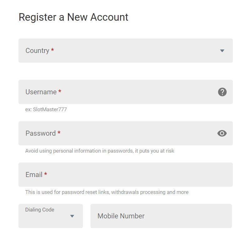 Royal Vegas Registration Step 2