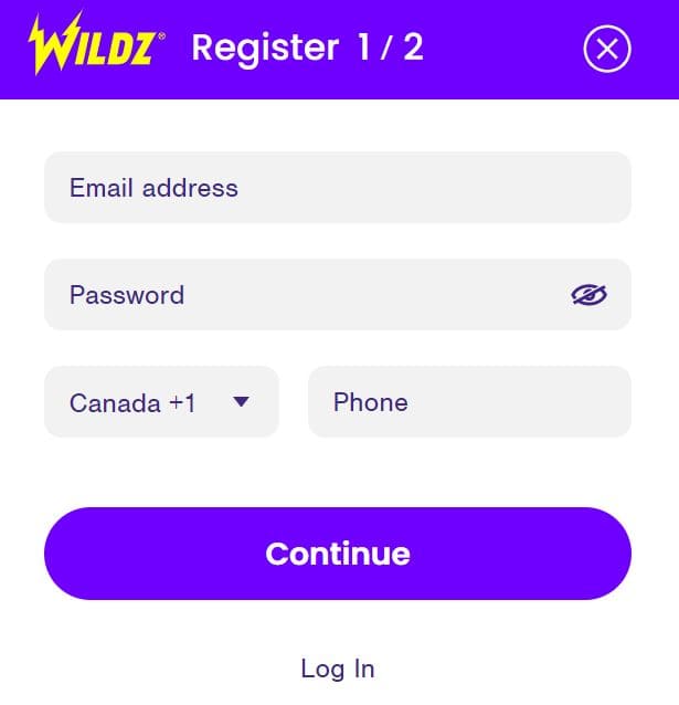 Wildz Casino Registration Step 2