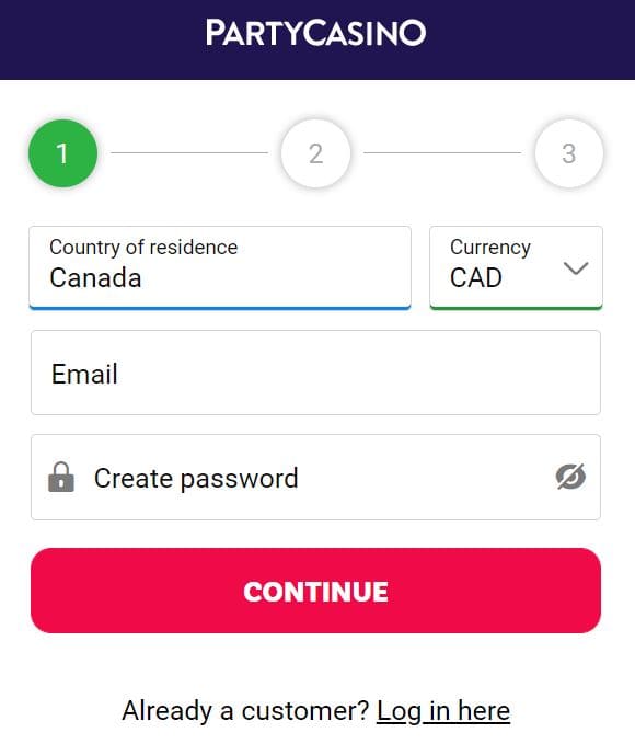 PartyCasino Registration Step 2