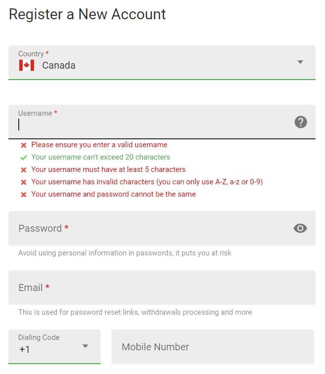 Spin Casino Registration Step 2