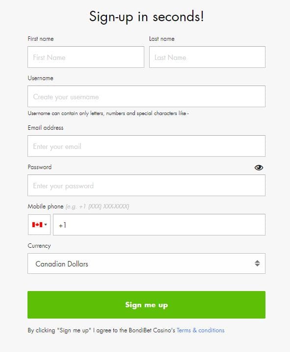 Bondibet Casino Registration Step 2