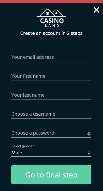 Casinoland Casino Registration Step 2