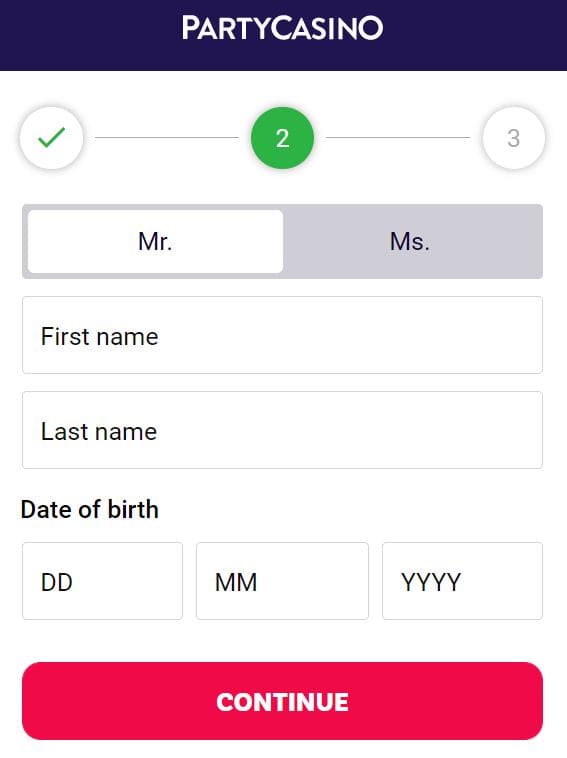 PartyCasino Registration Step 3