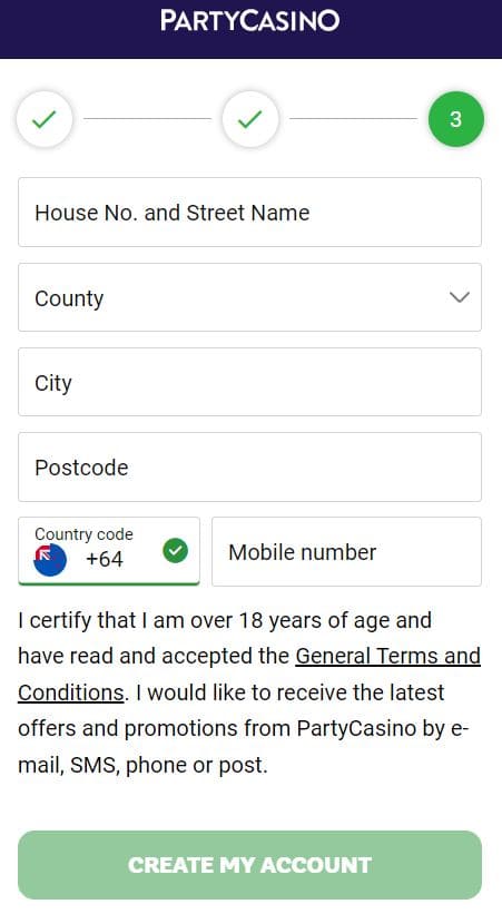 PartyCasino Registration Step 4