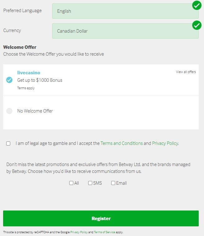 Betway Registration Step 5