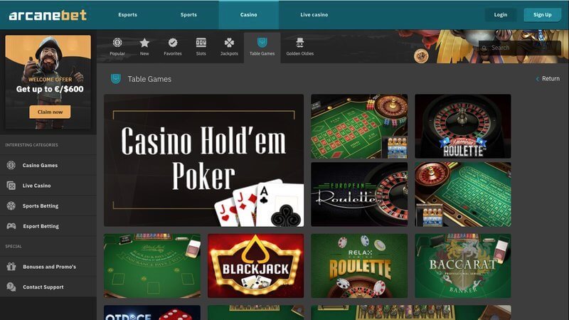 Arcanebet Casino Table Games