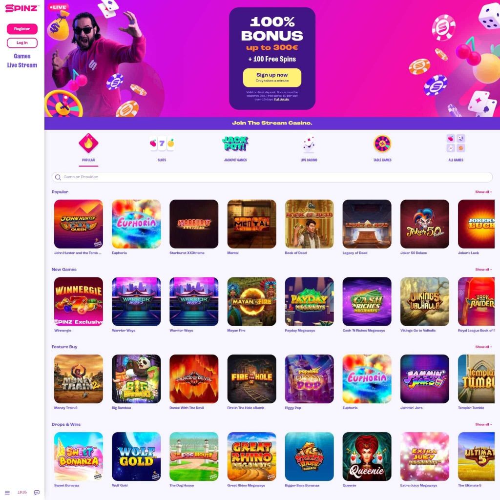 Spinz casino games