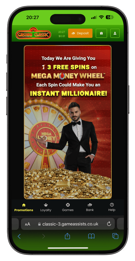 Casino Classic promotions mobile page screenshot on iPhone