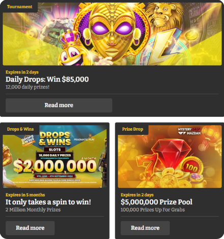 Lucky Spins Casino promotions screenshot