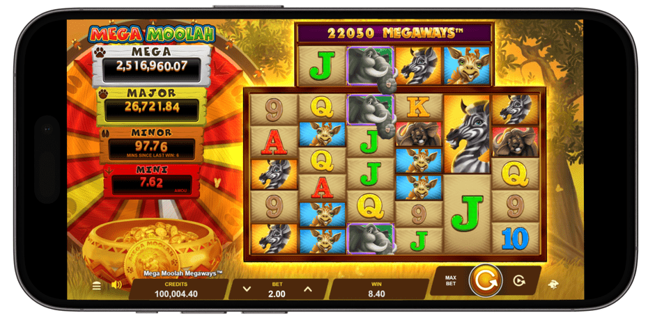 Mega Moolah slot game screenshot on mobile