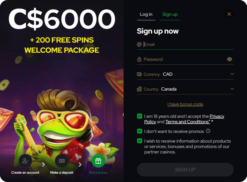 Katsubet Casino Canada sign-up screenshot