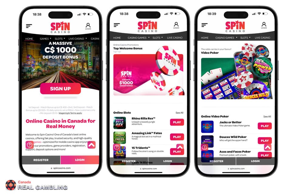 Spin Casino Canada mobile screenshots