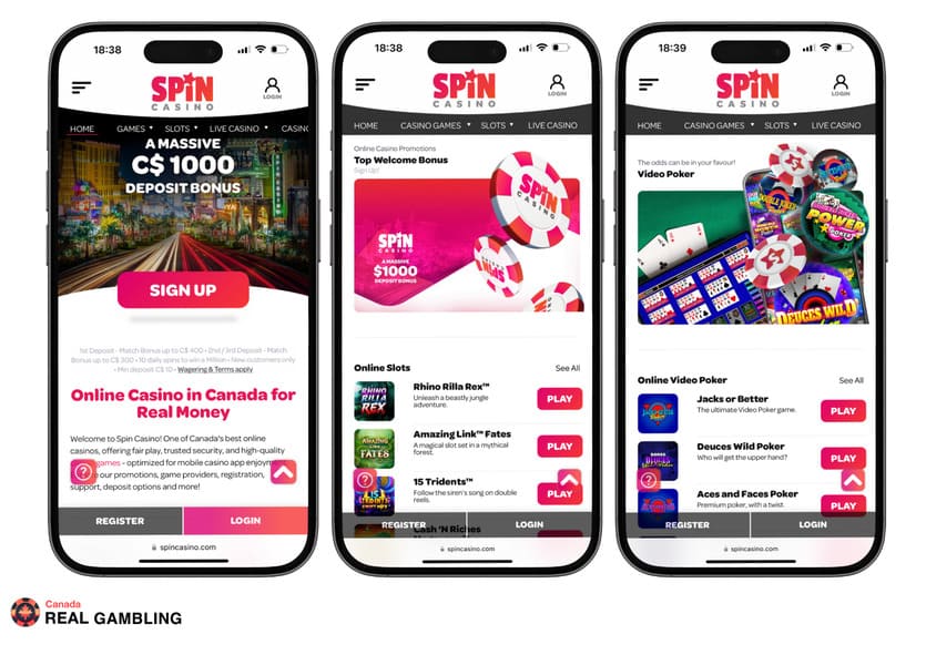 Spin Casino Canada mobile screenshots