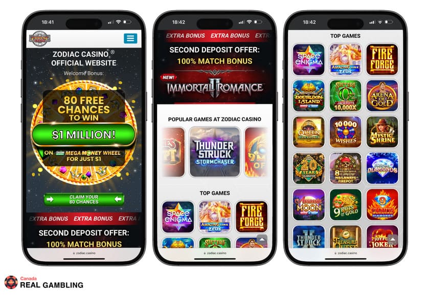 Zodiac Casino Canada mobile screenshots