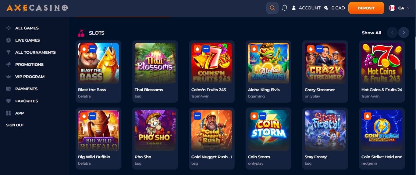 axe casino games