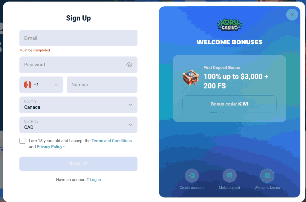 koru casino registration
