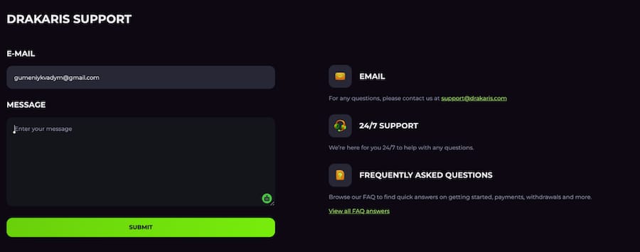 drakaris casino support