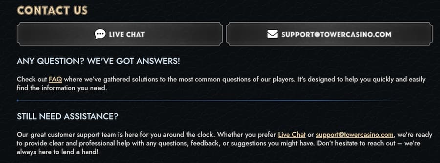 tower casino support